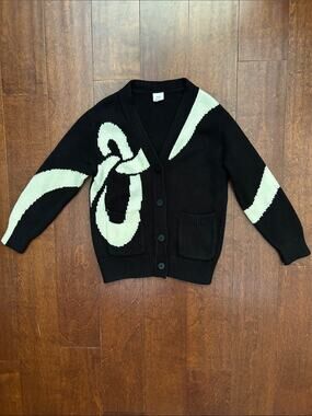 Kid’s Little MO&Co. Black Knit Wool Blend Cardigan Sweater, Size 7 (120)